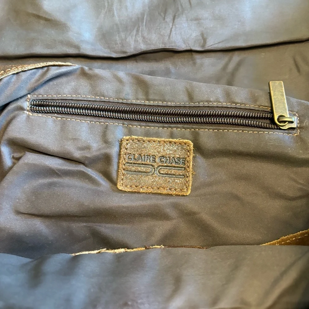 Claire Chase Laredo Messenger Bag Distressed Brown Suede Leather Vintage Flawed